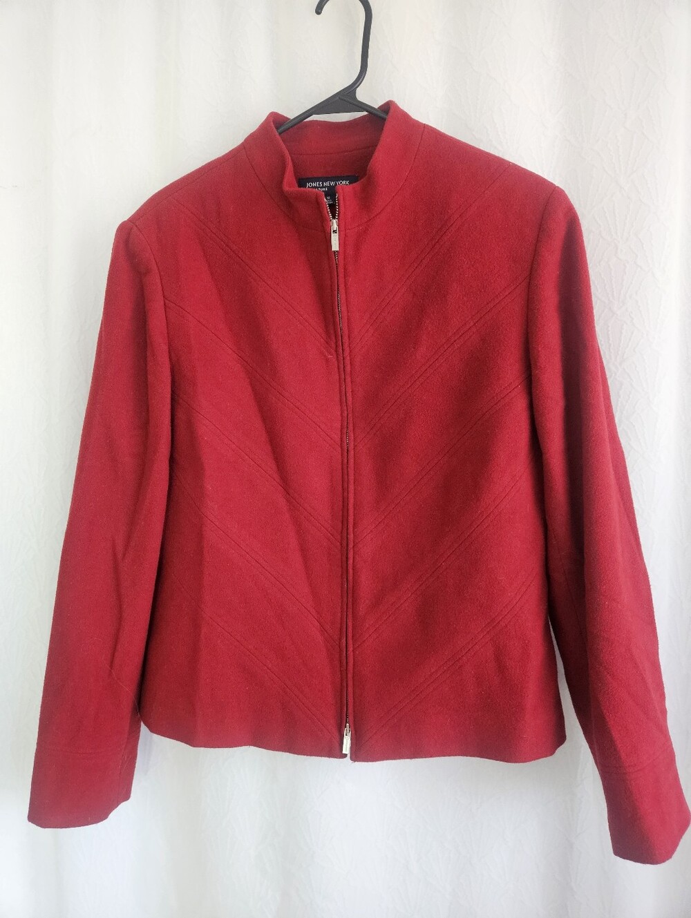 Vintage Jones New York Wool Blend Red Zip-Front Blazer Size 14